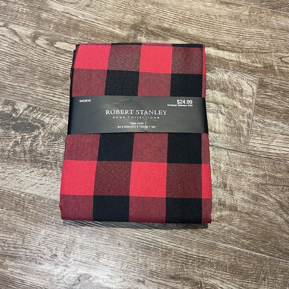 Robert Stanley Red & Black Buffalo Plaid Fabric Tablecloth 84x60 (5453816) NEW